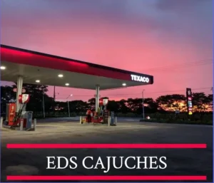 Estación de servicio EDS CAJUCHES de Texaco en Villavicencio al atardecer.