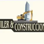 Logo de RP Alquiler y Construcciones S.A.S. con excavadora y edificio.